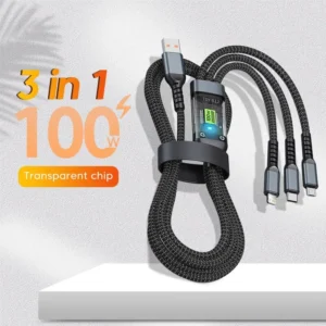3-in-1 100W 5A Fast Charging USB Cable | Type-C / Lightning / Micro Charger for iPhone, Samsung & Xiaomi